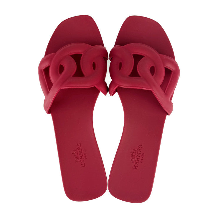 新古未使用展示品 HERMES エルメス サンダル アロハ シェーヌダンクル - ボルドー系 ラバー レディース ビーチサンダル シャワーサンダル フラット スライド ＃35