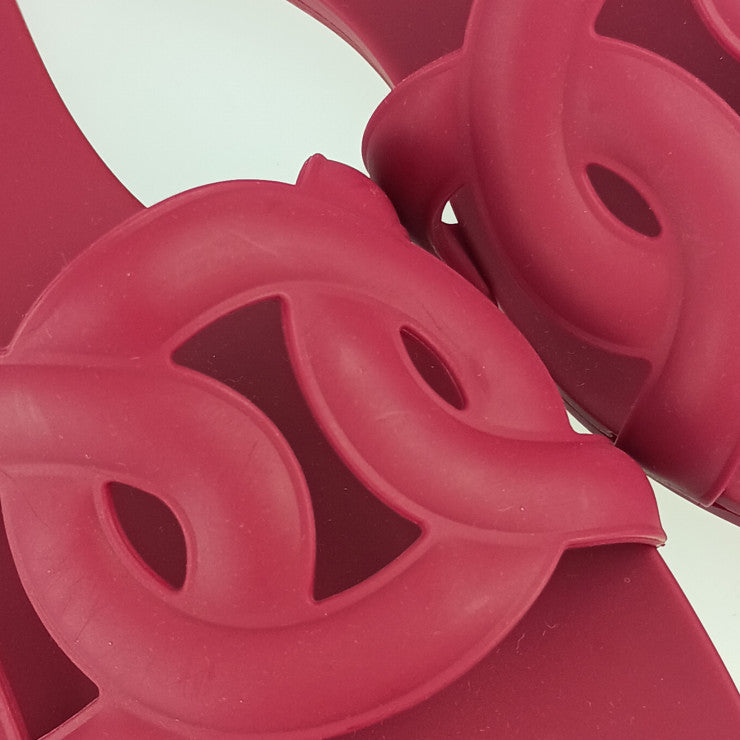 新古未使用展示品 HERMES エルメス サンダル アロハ シェーヌダンクル - ボルドー系 ラバー レディース ビーチサンダル シャワーサンダル フラット スライド ＃35