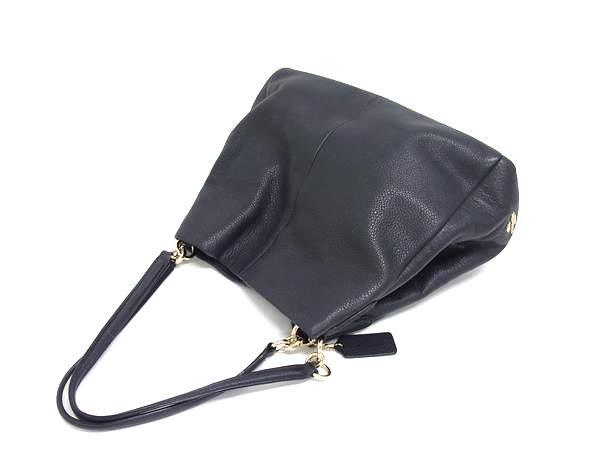 超美品 COACH コーチ ショルダーバッグ フィービー F35723 ダークネイビー系 ペブルドレザー レディース ロゴ