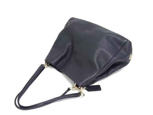 超美品 COACH コーチ ショルダーバッグ フィービー F35723 ダークネイビー系 ペブルドレザー レディース ロゴ