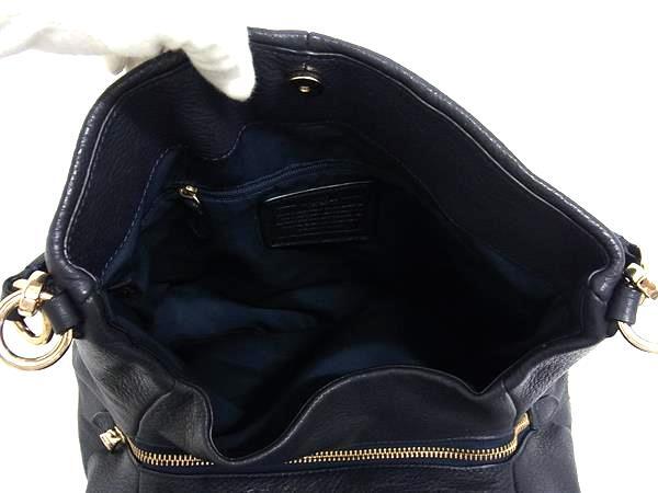 超美品 COACH コーチ ショルダーバッグ フィービー F35723 ダークネイビー系 ペブルドレザー レディース ロゴ