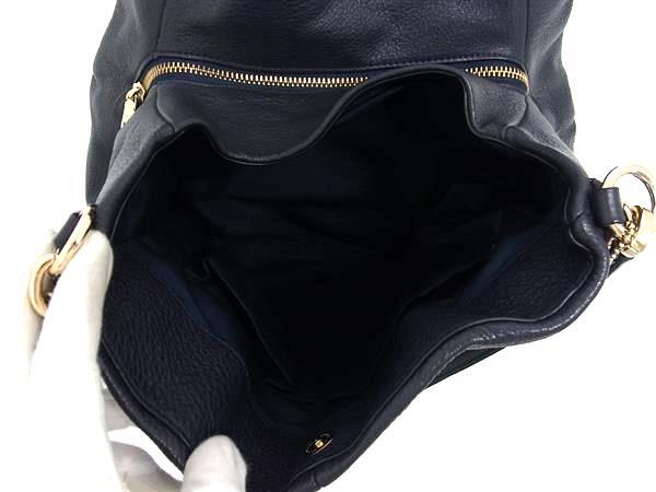 超美品 COACH コーチ ショルダーバッグ フィービー F35723 ダークネイビー系 ペブルドレザー レディース ロゴ