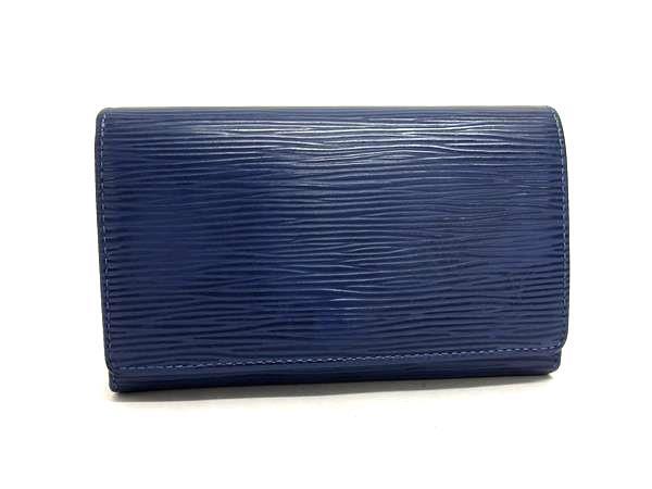 美品 LOUIS VUITTON ルイ ヴィトン 二つ折り財布 エピ ポルトフォイユ トレゾール M6350G モーキーブルー レザー メンズ L字型ファスナー