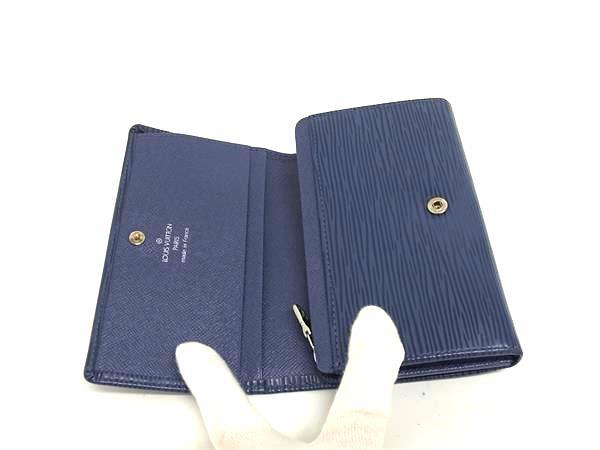 美品 LOUIS VUITTON ルイ ヴィトン 二つ折り財布 エピ ポルトフォイユ トレゾール M6350G モーキーブルー レザー メンズ L字型ファスナー