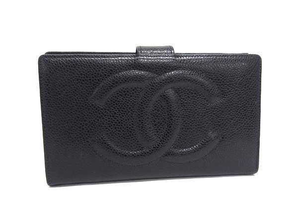 CHANEL シャネル 二つ折り長財布 A01429 ブラック キャビアスキン レディース ココマーク