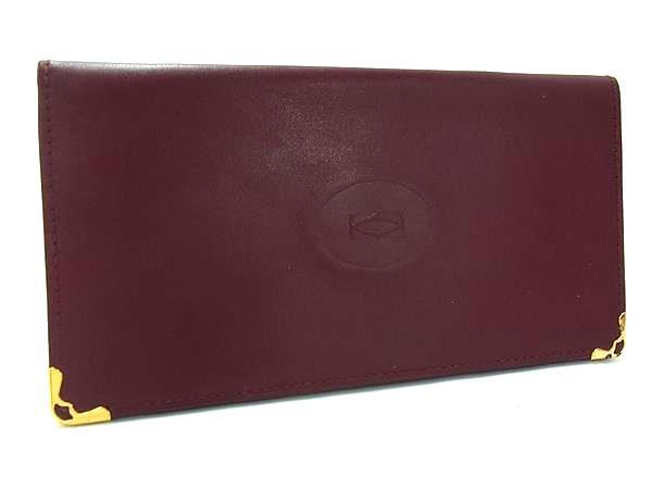 Cartier カルティエ 財布 マストライン - ボルドー系 レザー メンズ 二つ折り長財布 ゴールド金具 美品