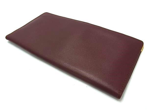 Cartier カルティエ 財布 マストライン - ボルドー系 レザー メンズ 二つ折り長財布 ゴールド金具 美品