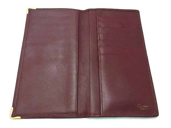 Cartier カルティエ 財布 マストライン - ボルドー系 レザー メンズ 二つ折り長財布 ゴールド金具 美品