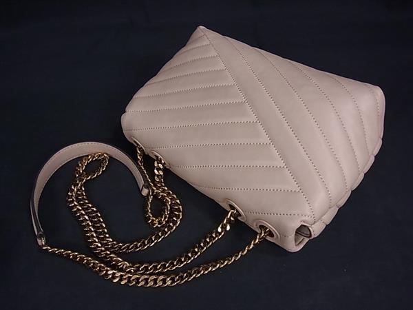 TORY BURCH トリーバーチ ショルダーバッグ キラ シェブロン コンバーチブル - ベージュ レザー レディース チェーン キルティング ゴールド金具 美品