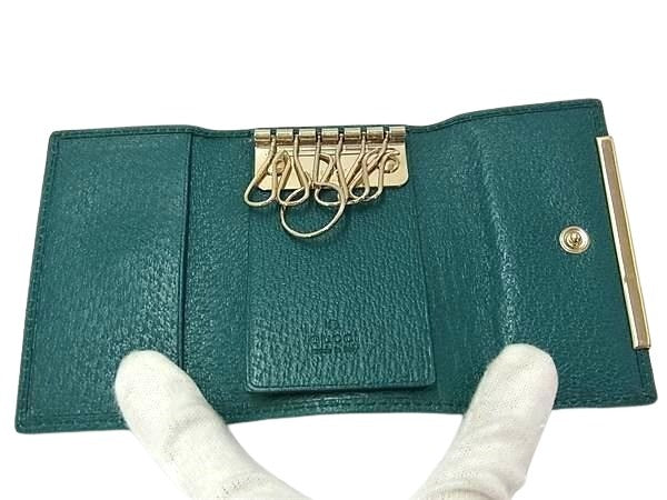 GUCCI グッチ キーケース GGキャンバス 127048 ベージュ ブラウン グリーン系 キャンバス レザー ユニセックス ゴールド金具 美品