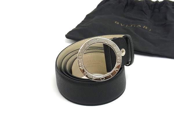 BVLGARI ブルガリ ベルト ブルガリブルガリ 37890 ブラック レザー ユニセックス ロゴ ラウンドバックル シルバー金具