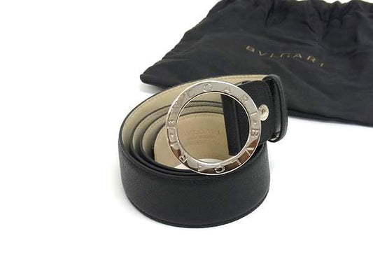 BVLGARI ブルガリ ベルト ブルガリブルガリ 37890 ブラック レザー ユニセックス ロゴ ラウンドバックル シルバー金具