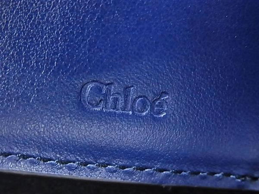 Chloe クロエ 財布 CHLOE C CHC19WP058C0126K グレー ネイビー ブラウン クロコダイル型押しレザー レディース 三つ折り財布 ゴールド金具 美品