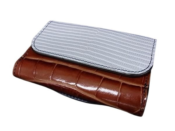 Chloe クロエ 財布 CHLOE C CHC19WP058C0126K グレー ネイビー ブラウン クロコダイル型押しレザー レディース 三つ折り財布 ゴールド金具 美品