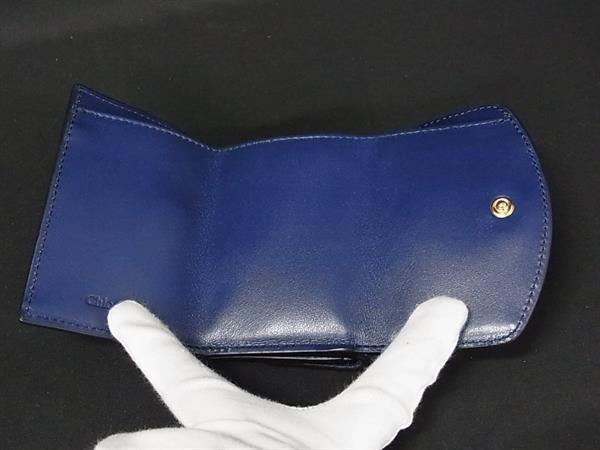 Chloe クロエ 財布 CHLOE C CHC19WP058C0126K グレー ネイビー ブラウン クロコダイル型押しレザー レディース 三つ折り財布 ゴールド金具 美品