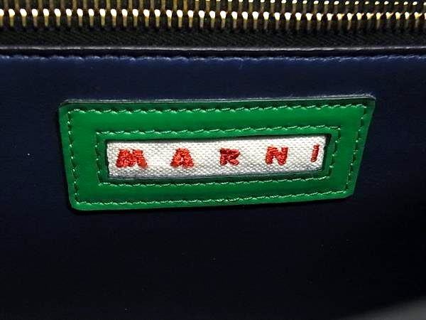 MARNI マルニ ハンドバッグ マルセル ノット BMMP0055Q0 グリーン系×ブラウン系×ブルー系 レザー レディース 2WAY ショルダーバッグ ゴールド金具 美品