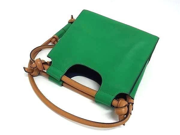 MARNI マルニ ハンドバッグ マルセル ノット BMMP0055Q0 グリーン系×ブラウン系×ブルー系 レザー レディース 2WAY ショルダーバッグ ゴールド金具 美品