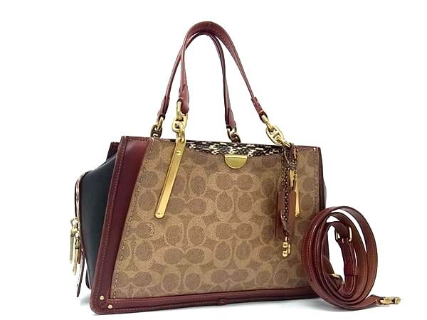 COACH コーチ ハンドバッグ ドリーマー 27 シグネチャー 38846 ブラウン系×ブラック系 PVC×レザー×パイソン レディース 2WAY ショルダーバッグ ゴールド金具