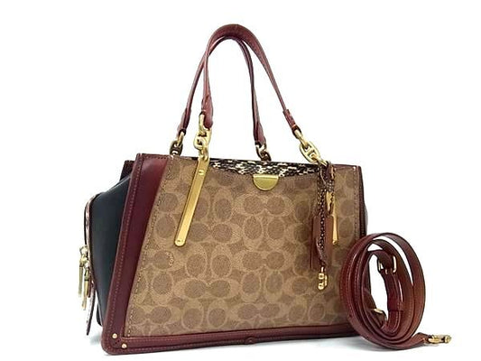 COACH コーチ ハンドバッグ ドリーマー 27 シグネチャー 38846 ブラウン系×ブラック系 PVC×レザー×パイソン レディース 2WAY ショルダーバッグ ゴールド金具