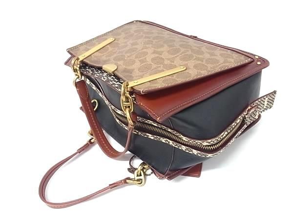 COACH コーチ ハンドバッグ ドリーマー 27 シグネチャー 38846 ブラウン系×ブラック系 PVC×レザー×パイソン レディース 2WAY ショルダーバッグ ゴールド金具