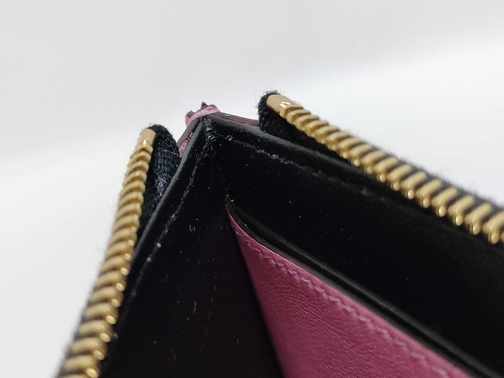 MONCLER モンクレール コインケース フラット ウォレット スモール ピンク レザー レディース L字ファスナー ロゴ ショルダーウォレット ゴールド金具 美品