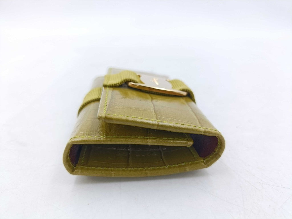 Salvatore Ferragamo フェラガモ キーケース ヴァラ 22 3056 カーキ系 型押しレザー レディース 6連 ゴールド金具 超美品