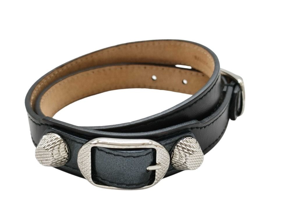 BALENCIAGA バレンシアガ ブレスレット ジャイアント 236345 ブラック レザー ユニセックス シルバー金具