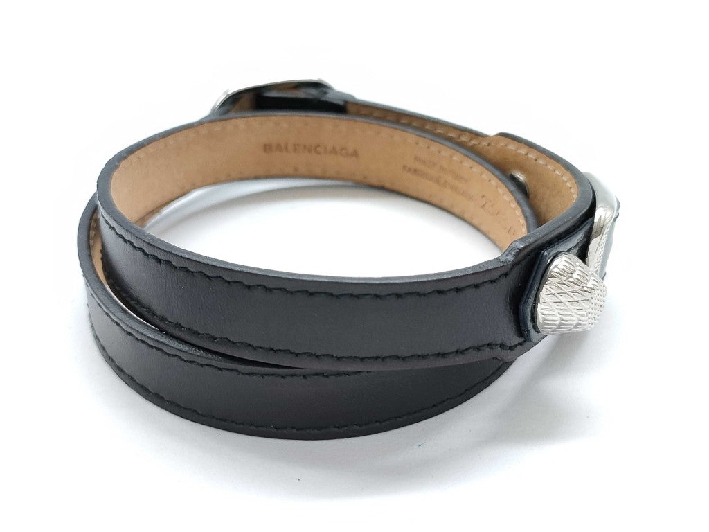 BALENCIAGA バレンシアガ ブレスレット ジャイアント 236345 ブラック レザー ユニセックス シルバー金具