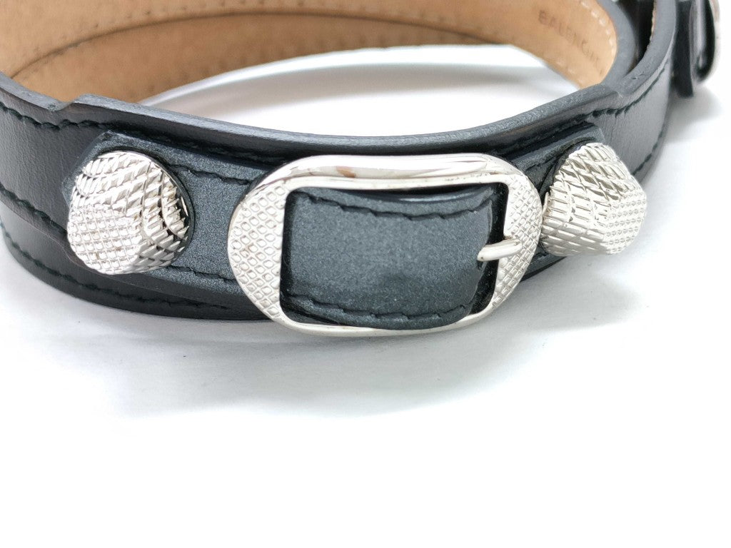 BALENCIAGA バレンシアガ ブレスレット ジャイアント 236345 ブラック レザー ユニセックス シルバー金具