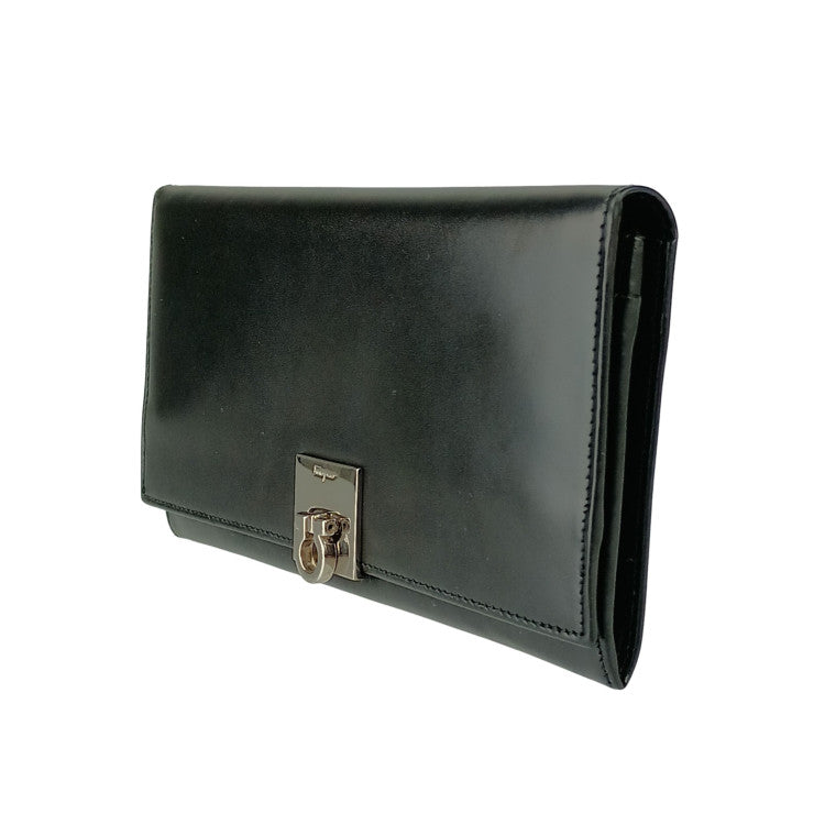 Salvatore Ferragamo フェラガモ 長財布 ガンチーニ ロングウォレット 22 8601 ブラック カーフレザー レディース 二つ折り シルバー金具