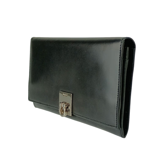 Salvatore Ferragamo フェラガモ 長財布 ガンチーニ ロングウォレット 22 8601 ブラック カーフレザー レディース 二つ折り シルバー金具