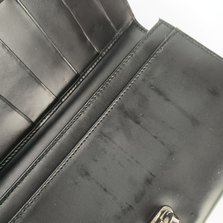 Salvatore Ferragamo フェラガモ 長財布 ガンチーニ ロングウォレット 22 8601 ブラック カーフレザー レディース 二つ折り シルバー金具