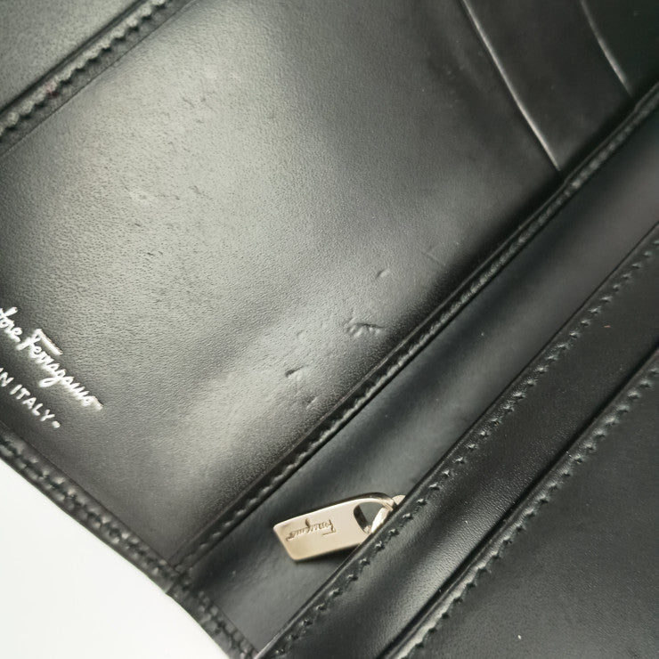 Salvatore Ferragamo フェラガモ 長財布 ガンチーニ ロングウォレット 22 8601 ブラック カーフレザー レディース 二つ折り シルバー金具