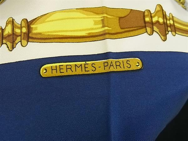 HERMES エルメス スカーフ カレ90 ブルー ホワイト シルク100% レディース HARNAIS DES PRESIDENTS 大統領の馬具 美品