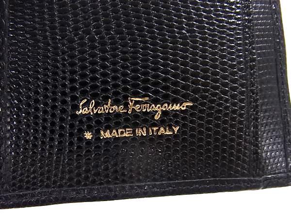 Salvatore Ferragamo フェラガモ 財布 ヴァラ 223059 ブラック リザード型押しレザー レディース 二つ折り 長財布 ゴールド金具 美品