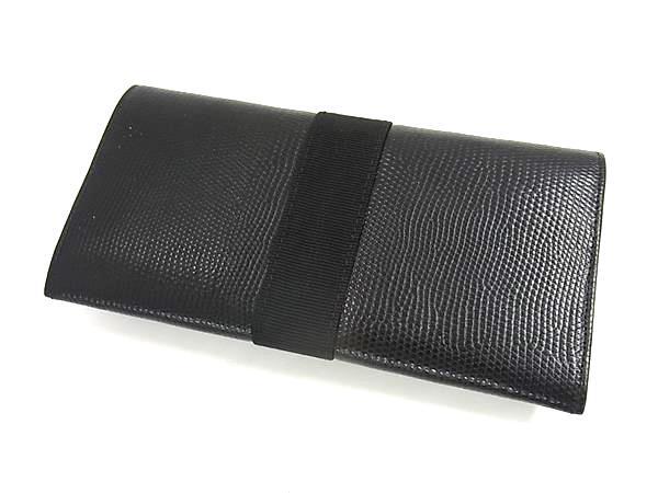 Salvatore Ferragamo フェラガモ 財布 ヴァラ 223059 ブラック リザード型押しレザー レディース 二つ折り 長財布 ゴールド金具 美品