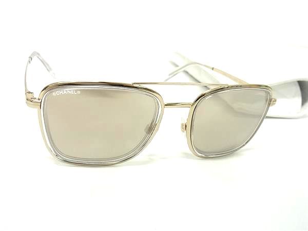 CHANEL シャネル サングラス ココマーク 4241 シルバー クリアベージュ プラスチック ユニセックス ミラーレンズ 美品