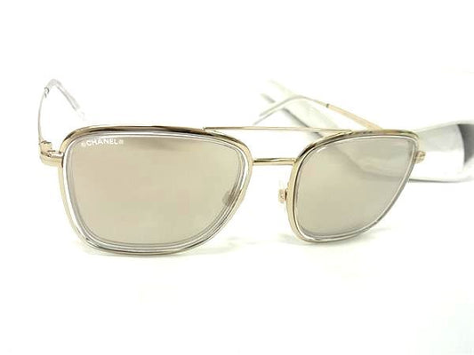 CHANEL シャネル サングラス ココマーク 4241 シルバー クリアベージュ プラスチック ユニセックス ミラーレンズ 美品