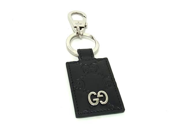 GUCCI グッチ キーホルダー グッチシマ キーリング ドリアン 478136 ブラック レザー ユニセックス シルバー金具 超美品
