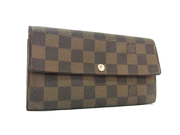 LOUIS VUITTON ルイヴィトン 長財布 ダミエ ポルトフォイユ サラ N61734 エベヌ PVC レザー レディース ゴールド金具