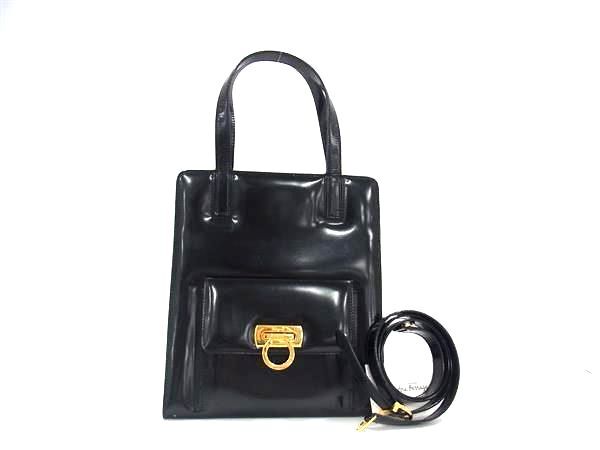 Salvatore Ferragamo サルヴァトーレ フェラガモ ハンドバッグ ガンチーニ 2WAYバッグ 21 6660 ブラック レザー レディース ショルダーバッグ