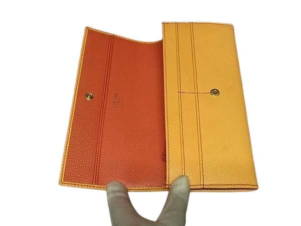 CELINE セリーヌ 財布 - - オレンジ レザー レディース 二つ折り長財布