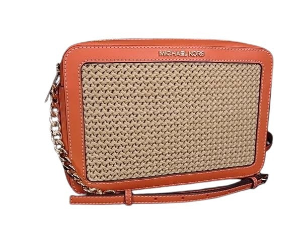 MICHAEL KORS マイケルコース ショルダーバッグ - - オレンジ ベージュ ストロー×レザー レディース チェーン ゴールド金具 新古未使用展示品