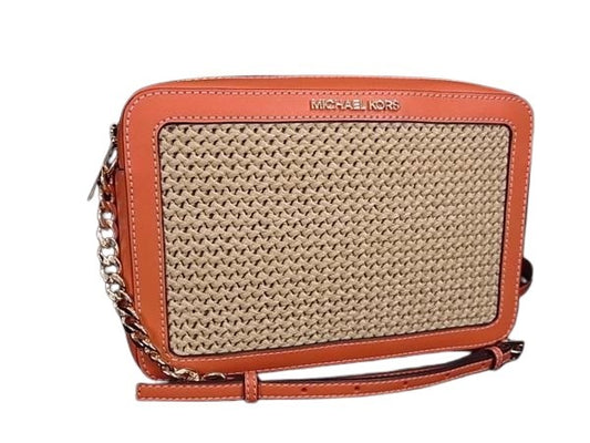 MICHAEL KORS マイケルコース ショルダーバッグ - - オレンジ ベージュ ストロー×レザー レディース チェーン ゴールド金具 新古未使用展示品