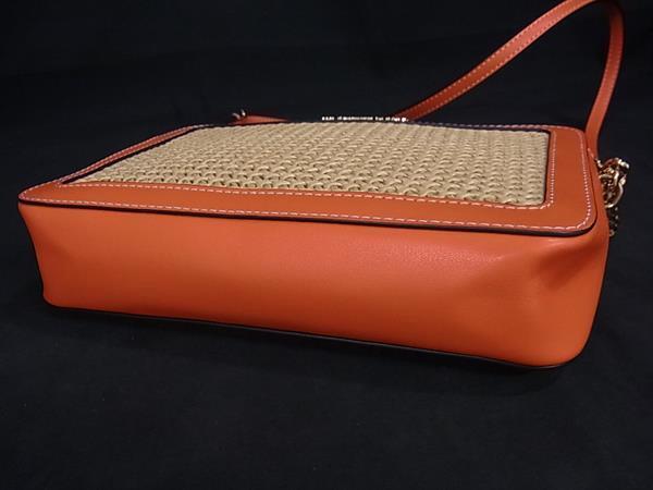 MICHAEL KORS マイケルコース ショルダーバッグ - - オレンジ ベージュ ストロー×レザー レディース チェーン ゴールド金具 新古未使用展示品