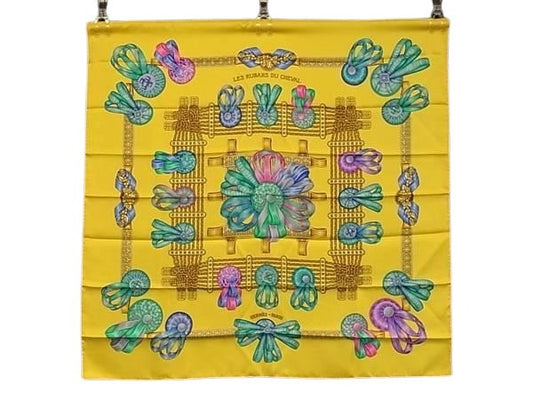 HERMES エルメス スカーフ カレ90 - マルチカラー シルク100% レディース LES RUBANS DU CHEVAL 馬のリボン飾り 大判 新品未使用展示品