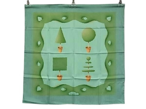 BVLGARI ブルガリ スカーフ - - グリーン系 シルク100% レディース ツリー柄 大判 新品未使用展示品