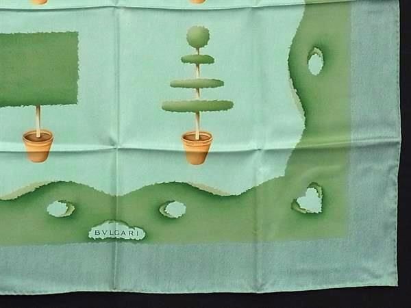 BVLGARI ブルガリ スカーフ - - グリーン系 シルク100% レディース ツリー柄 大判 新品未使用展示品