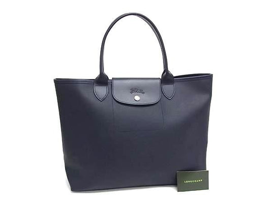 LONGCHAMP ロンシャン トートバッグ ル プリアージュ シティ L 10182 HYQ 556 ネイビー系 コーティングキャンバス カウハイドレザー レディース 美品