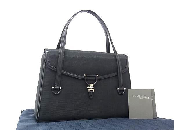 COMTESSE コンテス ハンドバッグ FLAP OVER BAG ブラック ホースヘア レザー レディース シルバー金具 美品
